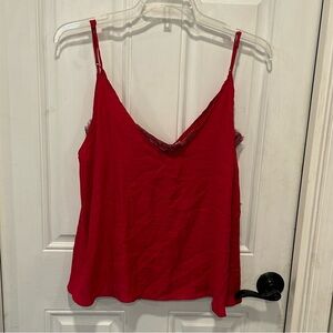 Free People Intimately Tank Top Lace Underlay Spaghetti Straps Red Pink, Sz Med